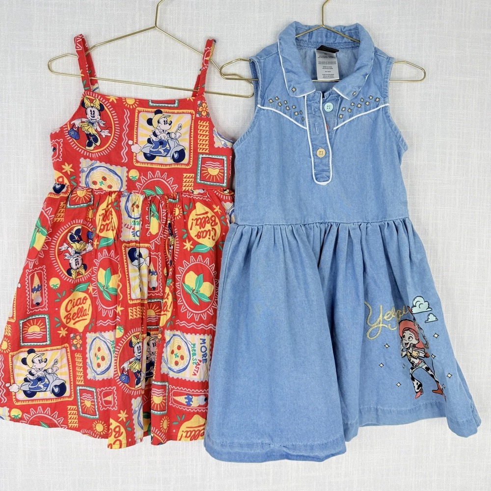 Lot of 2 Disney Toddler Girls Summer Dresses Minnie Mouse Jessie Toy Story Sz 4